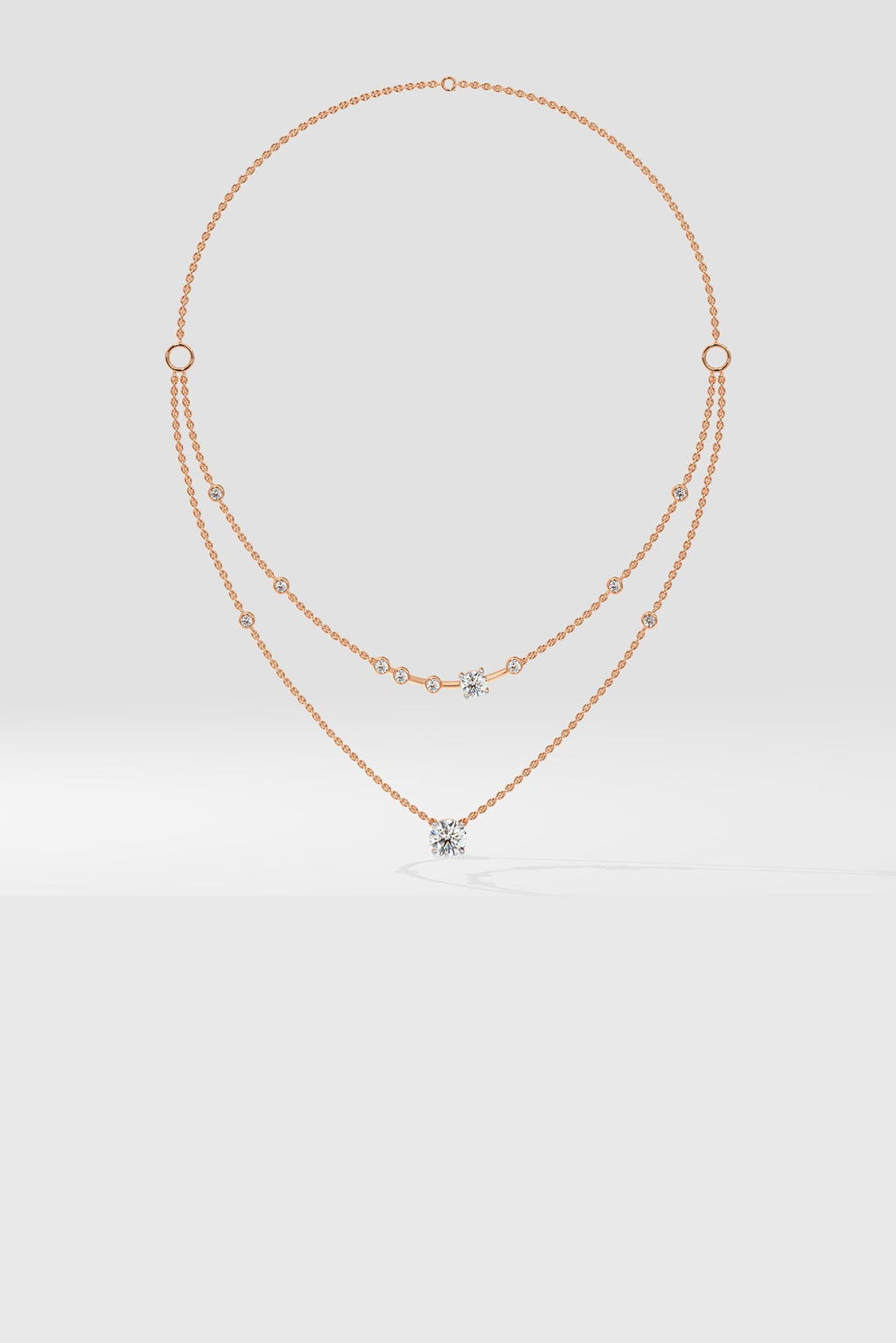 Two Layered Arrayed Solitaire Necklace