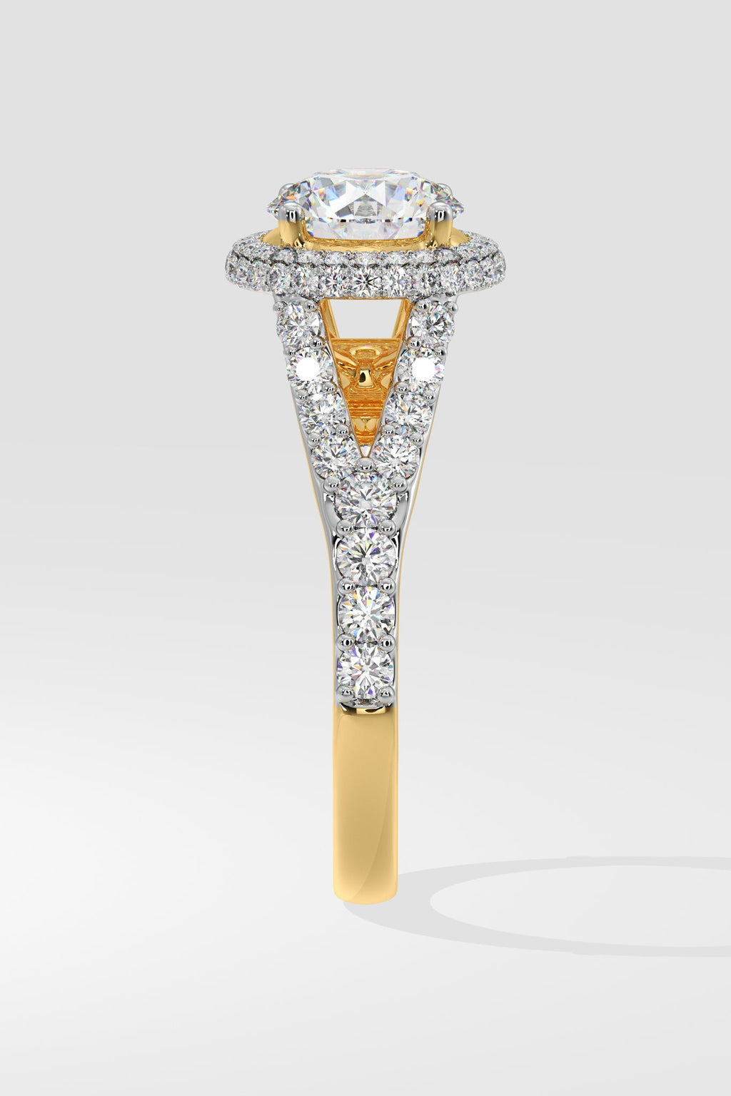 1.5 ct Halo Solitaire Y-Shank Ring