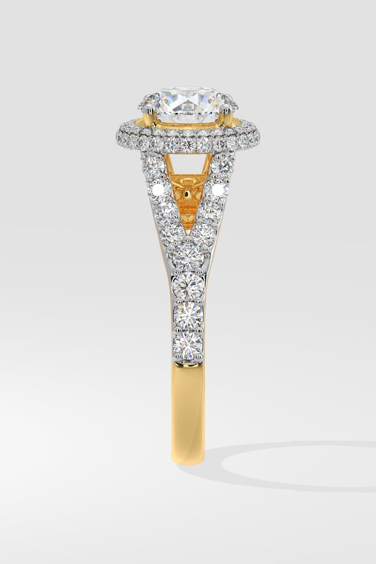 1.5 ct Halo Solitaire Y-Shank Ring